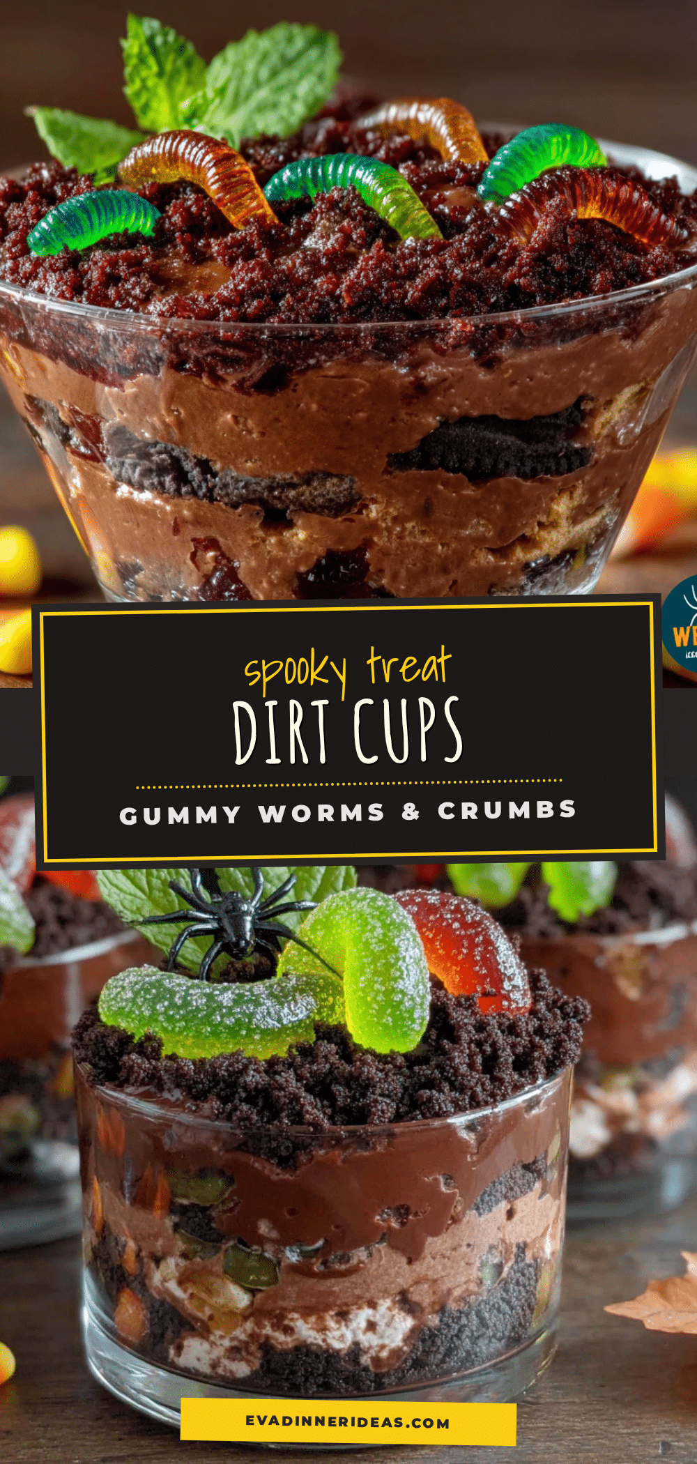Easy Halloween Dirt Cups with Gummy Worms recipe
