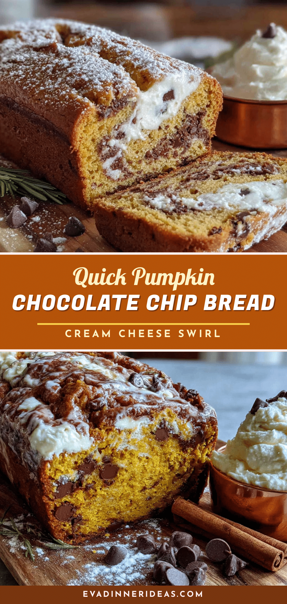 pumpkin chocolate chip bread with cream cheese swirl recipe