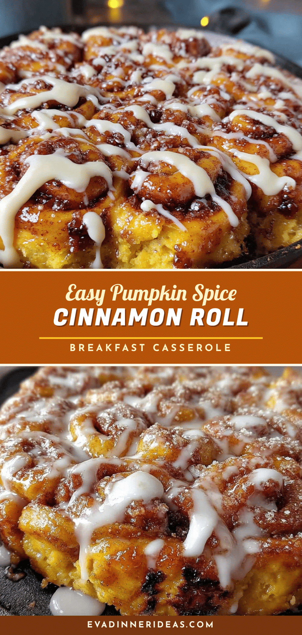pumpkin spice cinnamon roll breakfast casserole recipe