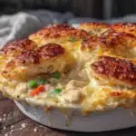 easy leftover turkey pot pie with biscuit topping - featured image