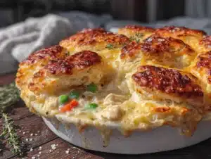 easy leftover turkey pot pie with biscuit topping - featured image