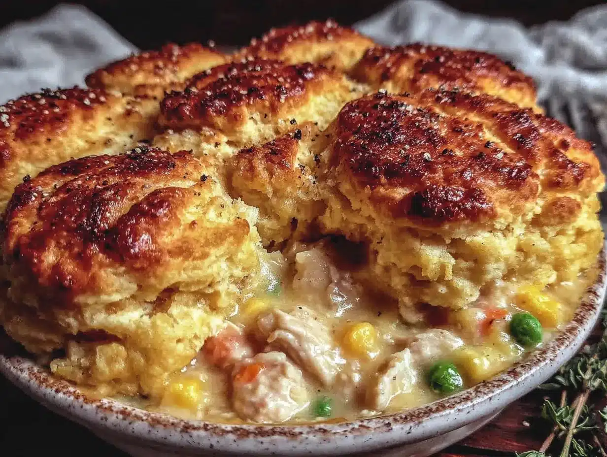 easy leftover turkey pot pie with biscuit topping preparation steps
