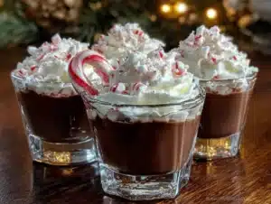 festive peppermint chocolate jello shots - featured image